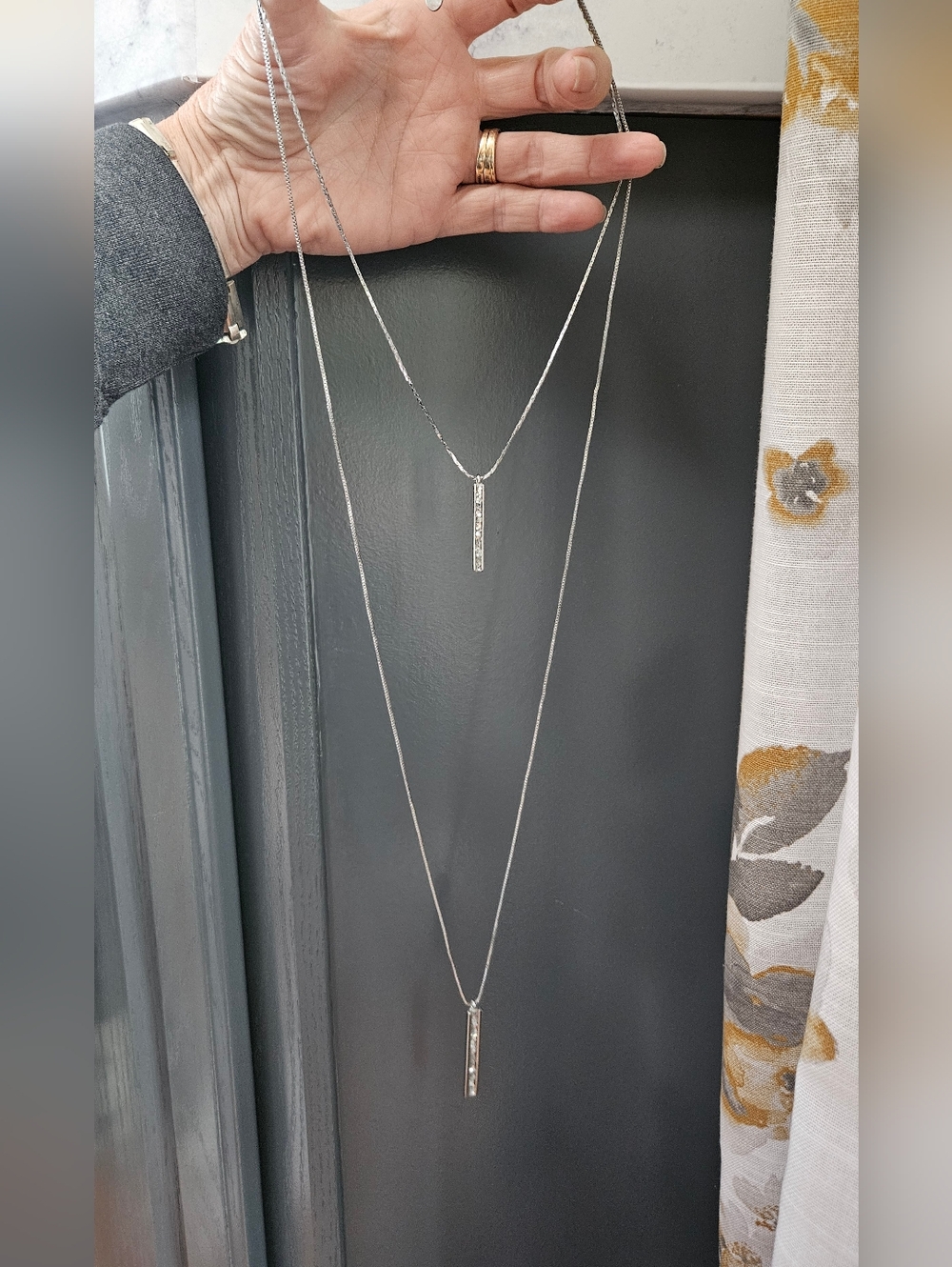 Express Silver Toned Layered Double Bar Necklace